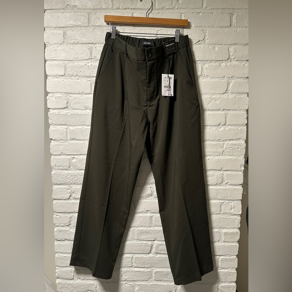 Pull&Bear Men's Olive Green Dress Pants